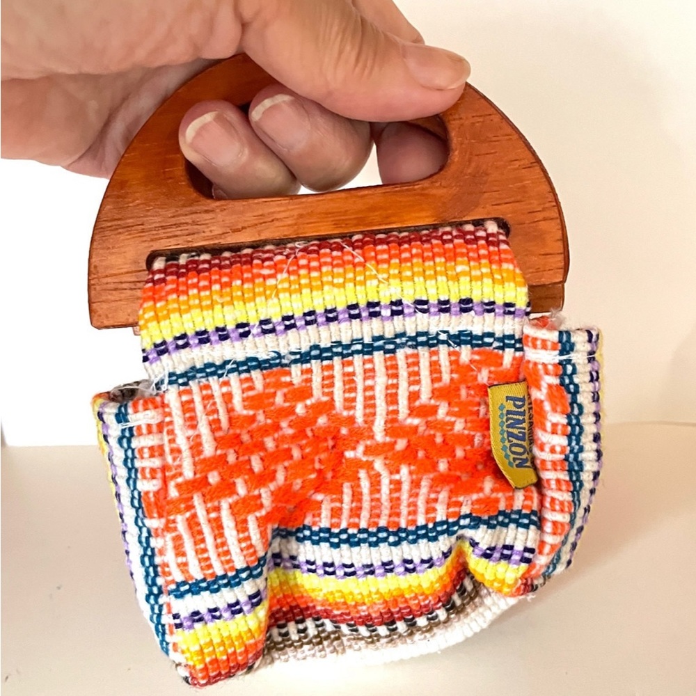 Cute Mini hand crafted woven bag wooden handle brand New Mexico hand made ORANGE